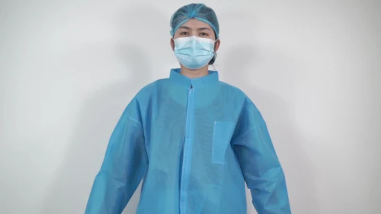 Blouse de laboratoire non tissée standard jetable de l'UE Manteau de visiteur d'hôpital de manteau d'hôpital