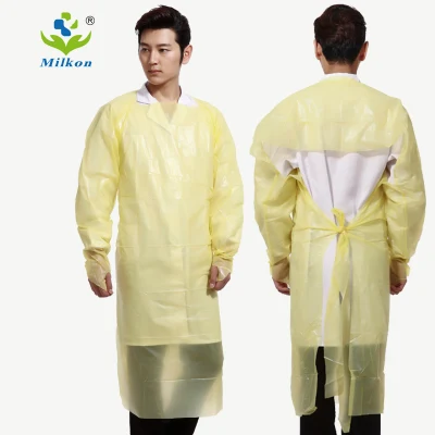 Combinaison d'isolation en plastique non tissé imperméable jetable à manches longues Tablier jetable HDPE CPE Robe de protection avec boucle pour le pouce