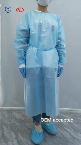 Robe de CPE de robe d'isolement de vêtements jetables bleus de bonne rétroaction pour l'hôpital de salle à manger de cuisine